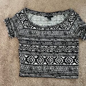 Forever 21 Black and White Crop Fitted T-Shirt